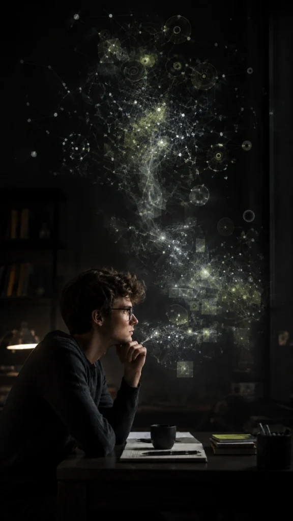 Student_contemplating_a_rising_AI_knowledge_network